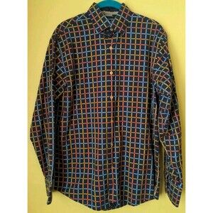 Luchiano Visconti Black Long Sleeve Shirt Multicolor Plaid Flip Cuff Men's Sz M